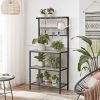 Modern 3-Shelf Black Metal Light Grey Wood Kitchen Baker's Rack Microwave Stand