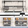 2 Tier Black Steel Adjustable Over the Sink Dish Drying Rack