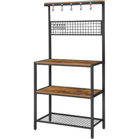 3-Shelf Black Metal Rustic Brown Wood Kitchen Baker's Rack Microwave Stand