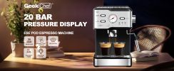 Espresso Machine 20 Bar Pump Pressure Cappuccino latte Maker Coffee Machine with ESE POD filter&Milk Frother Steam Wand&thermometer, 1.5L Water Tank,