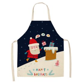 Cartoon Christmas Elk Santa Claus Printed Linen Sleeveless Apron (Option: W 20019-47x38cm)