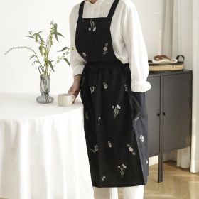 Simple Embroidery Cotton Household Kitchen Apron (Option: Embroidery Black)