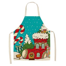 Cartoon Christmas Elk Santa Claus Printed Linen Sleeveless Apron (Option: W 20018-47x38cm)