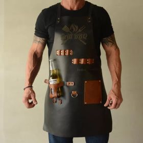 Bottle Cover Multifunctional Oil-proof Work PU Leather Waterproof Apron (Option: PU Leather Black-Average Size)