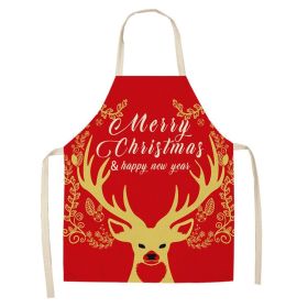 Cartoon Christmas Elk Santa Claus Printed Linen Sleeveless Apron (Option: W 20017-68x55cm)