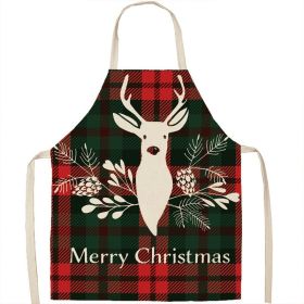 Christmas Apron Linen Oil-proof Anti-fouling Gingham Check Ginger Cake Household Bib Halter (Option: 11style-45x56cm)