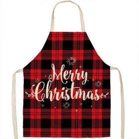 Christmas Apron Linen Oil-proof Anti-fouling Gingham Check Ginger Cake Household Bib Halter (Option: 9style-65x53cm)